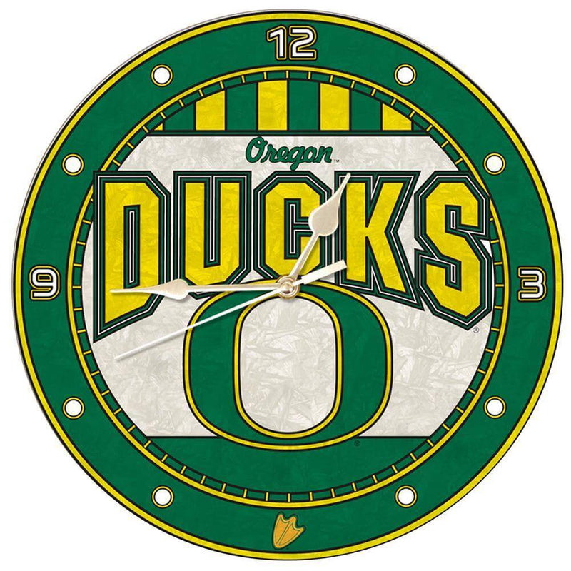 12 Inch Art Glass Clock | University of Oregon COL, CurrentProduct, Home & Office_category_All, ORE, Oregon Ducks 687746445762 $38.49