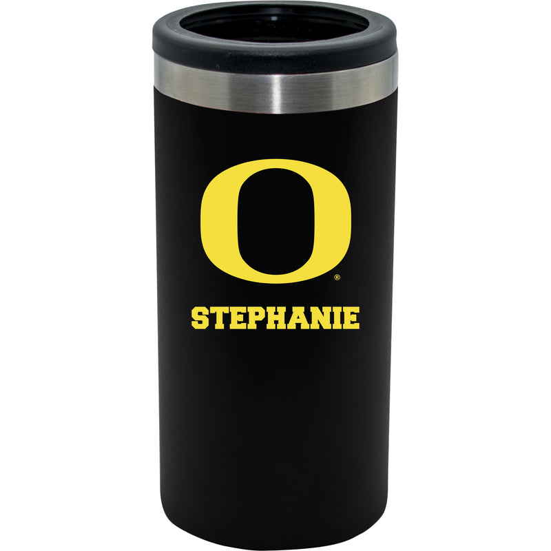12oz Personalized Black Stainless Steel Slim Can Holder | Oregon Ducks