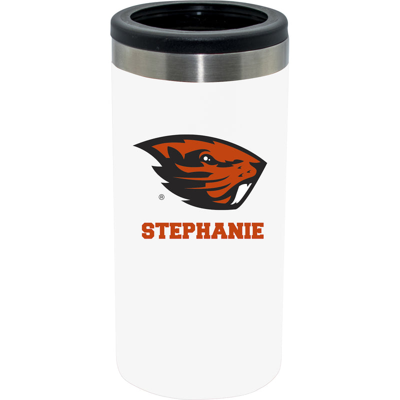 12oz Personalized White Stainless Steel Slim Can Holder | Oregon State Beavers