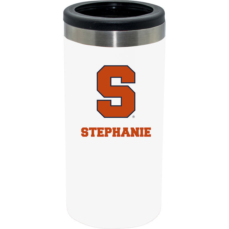 12oz Personalized White Stainless Steel Slim Can Holder | Syracuse Orange