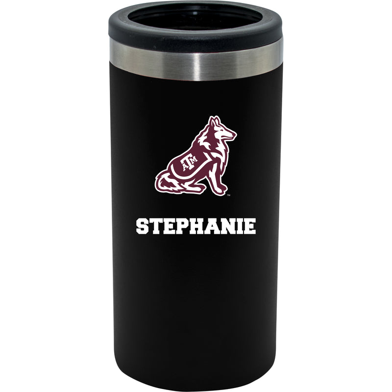 12oz Personalized Black Stainless Steel Slim Can Holder | Texas A&M Aggies