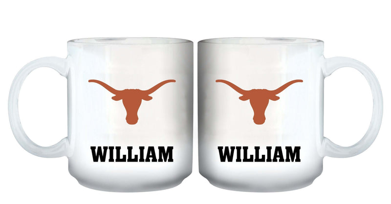 11oz White Personalized Ceramic Mug | Texas at Austin, University COL, CurrentProduct, Custom Drinkware, Drinkware_category_All, Gift Ideas, Personalization, Personalized_Personalized, TEX, Texas Longhorns 194207465240 $20.11