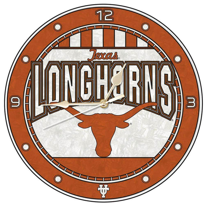 12 Inch Art Glass Clock | Texas at Austin, University COL, CurrentProduct, Home & Office_category_All, TEX, Texas Longhorns 687746445885 $38.49