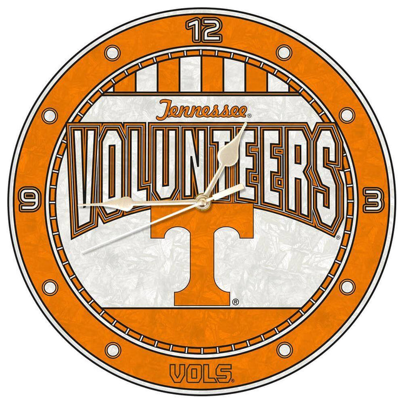 12 Inch Art Glass Clock | Tennessee Volunteers COL, CurrentProduct, Home & Office_category_All, Tennessee Vols, TN 687746445892 $38.49