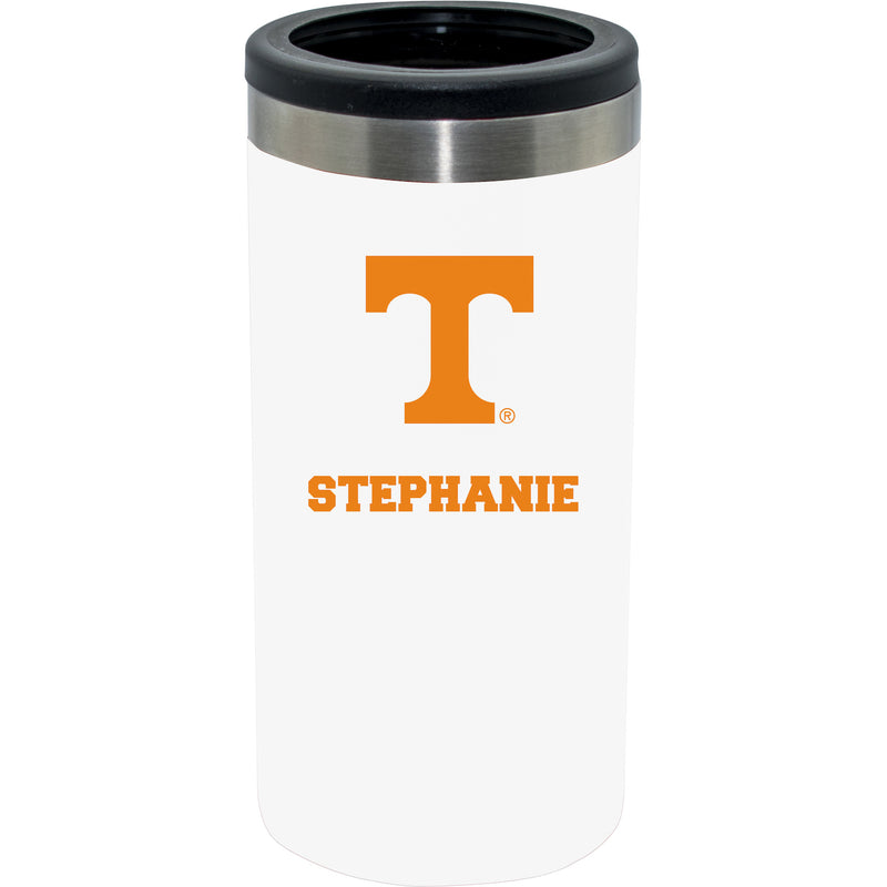 12oz Personalized White Stainless Steel Slim Can Holder | Tennessee Vols
