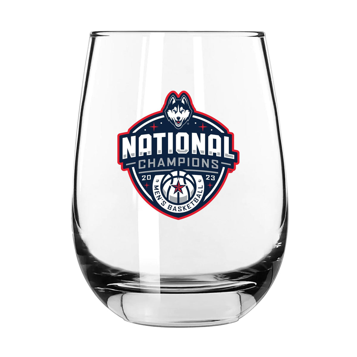 15oz Direct Print Stemless Wine Glass  | UConn Huskies 2023 Men's Basketball Champion