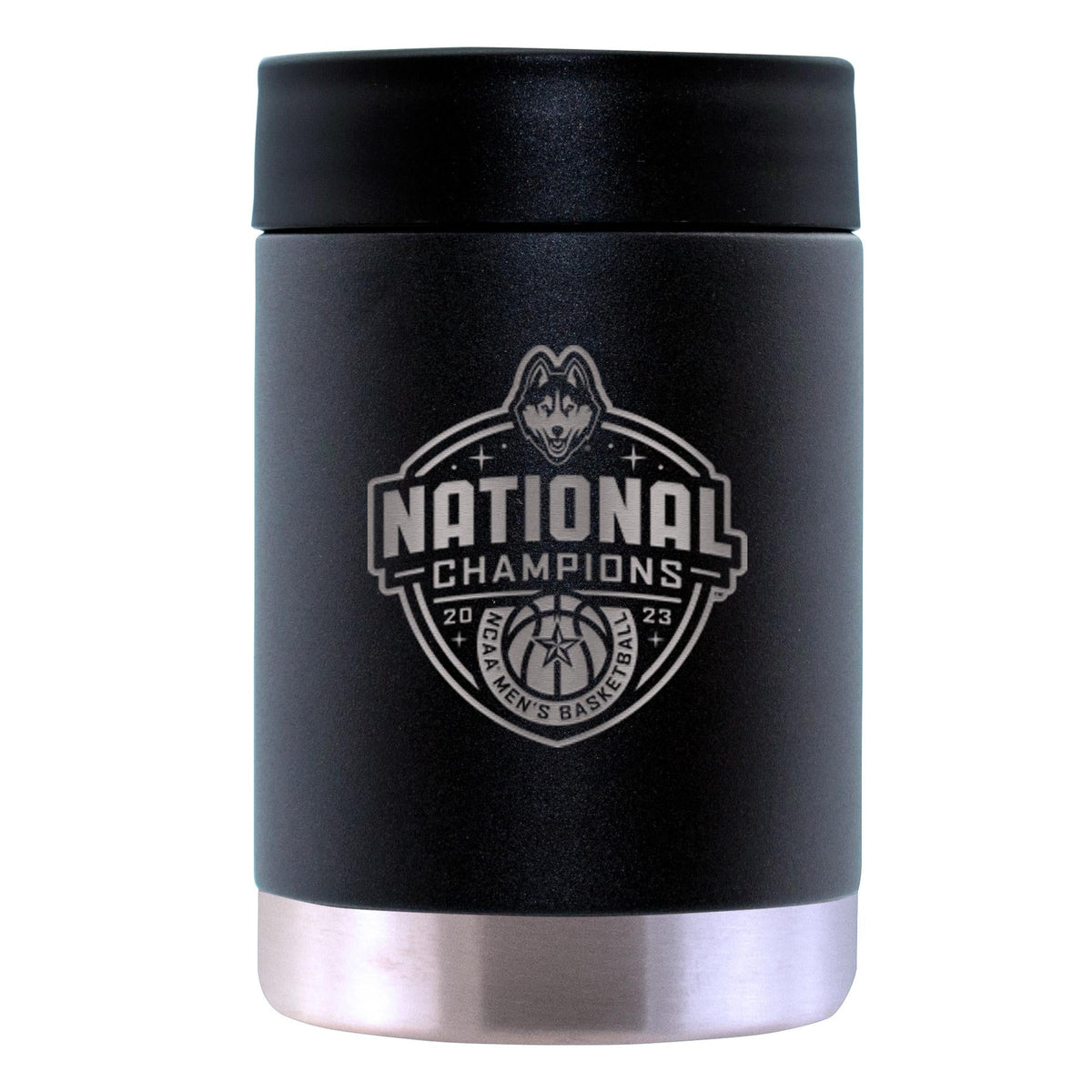 12oz Black Etched Stainless Steel Can Holder  | UConn Huskies 2023 Men's Basketball Champion