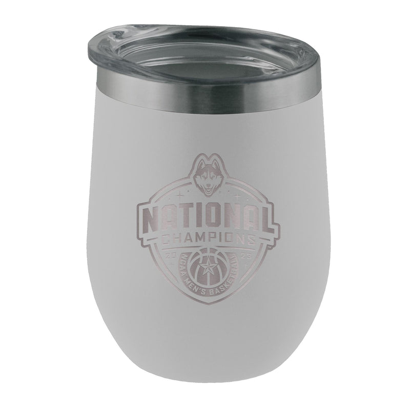 16oz White Stainless Steel Etched Stemless  | UConn Huskies 2023 Men's Basketball Champion