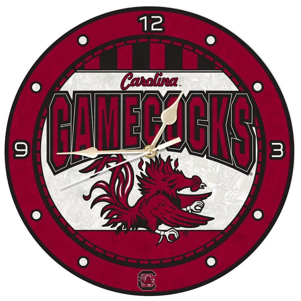 12 Inch Art Glass Clock | University of South Carolina COL, CurrentProduct, Home & Office_category_All, South Carolina Gamecocks, USC 687746445939 $38.49