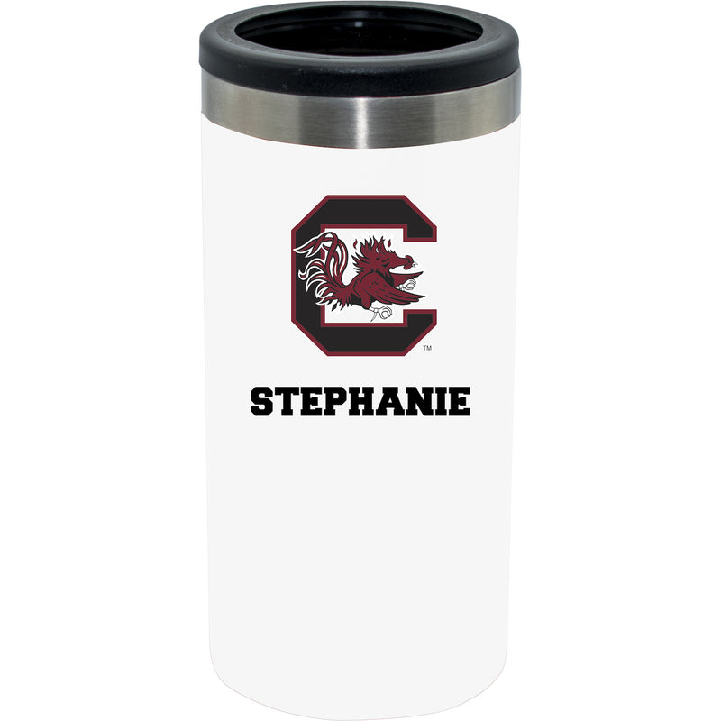 12oz Personalized White Stainless Steel Slim Can Holder | South Carolina Gamecocks
