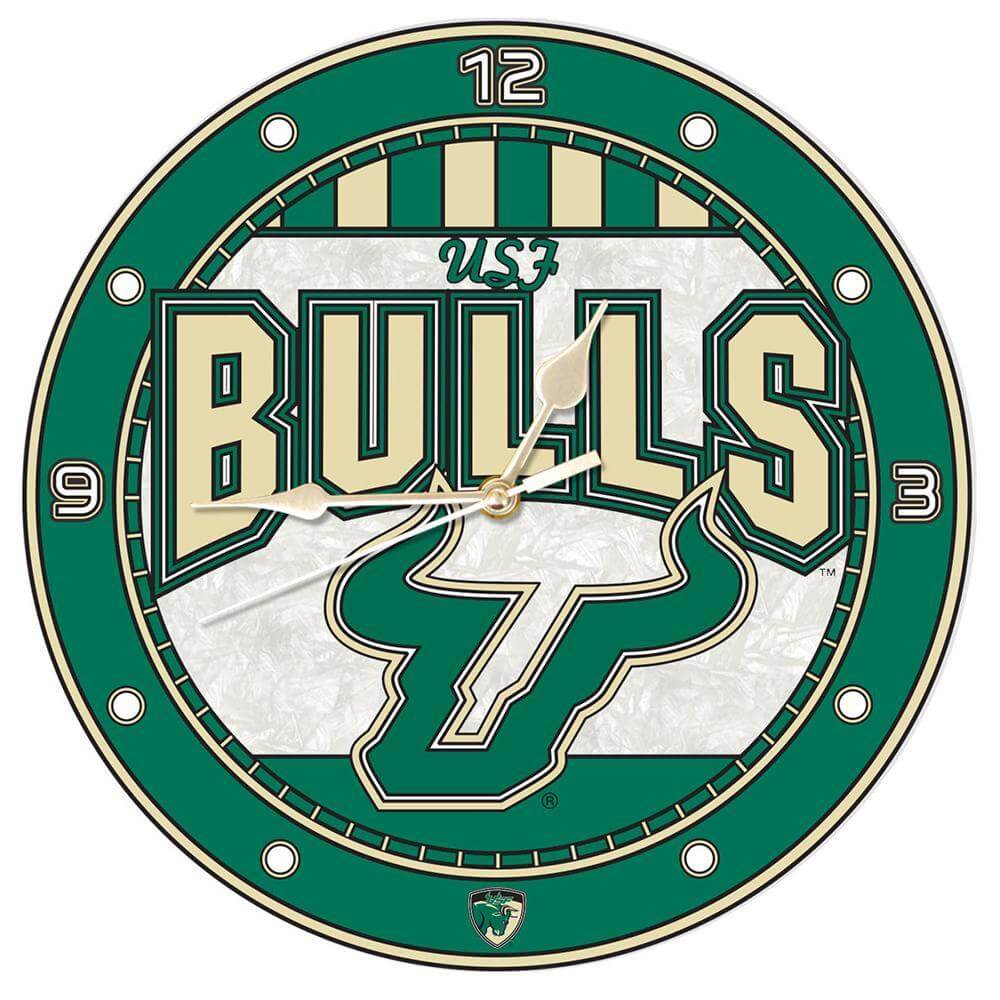12 Inch Art Glass Clock | South Florida University CurrentProduct, Home & Office_category_All, NCAA, South Florida Bulls, USF 687746445946 $38.49