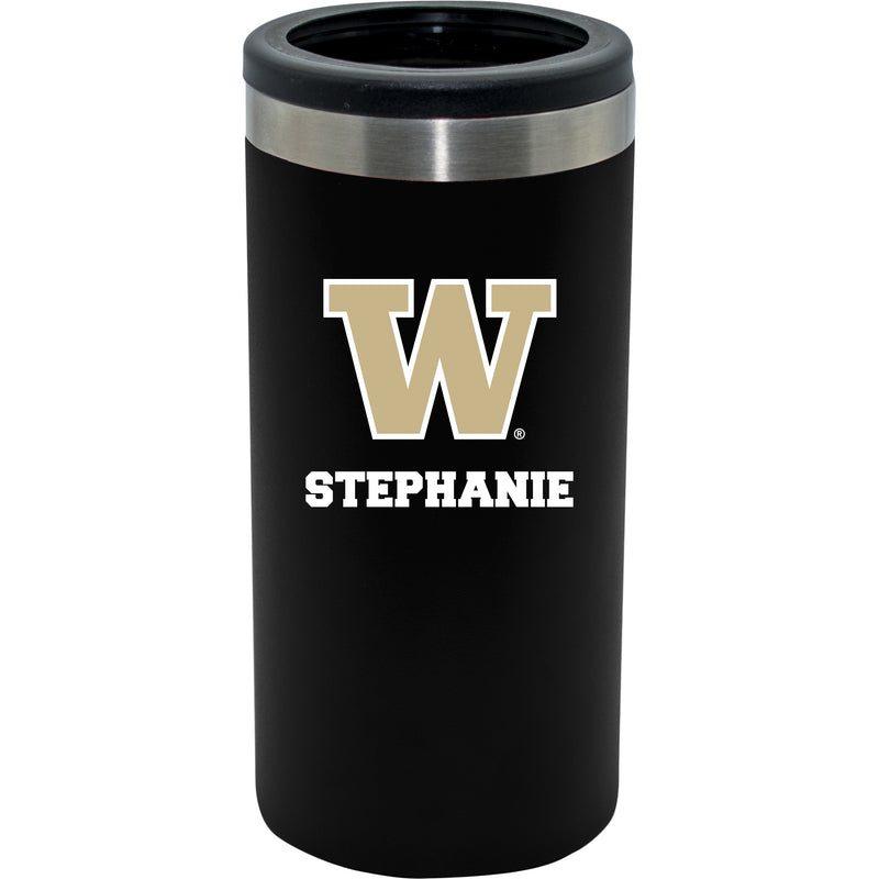 12oz Personalized Black Stainless Steel Slim Can Holder | Washington Huskies