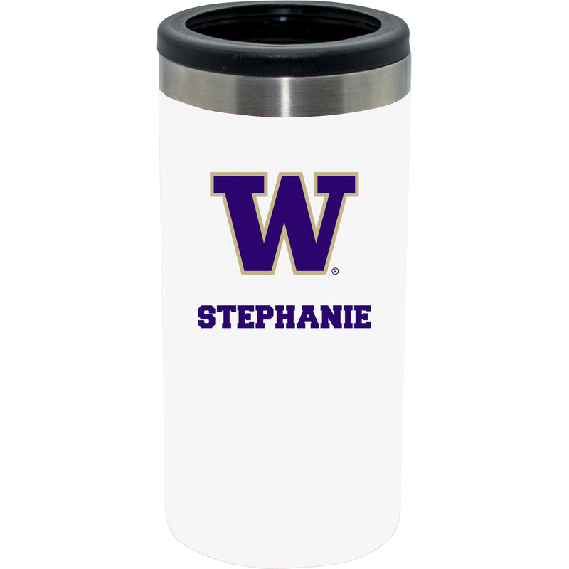 12oz Personalized White Stainless Steel Slim Can Holder | Washington Huskies