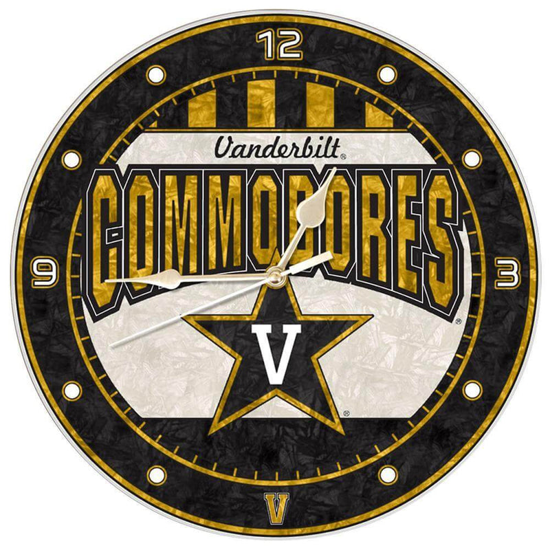 12 Inch Art Glass Clock | Vanderbilt University COL, CurrentProduct, Home & Office_category_All, VAN 687746478128 $38.49