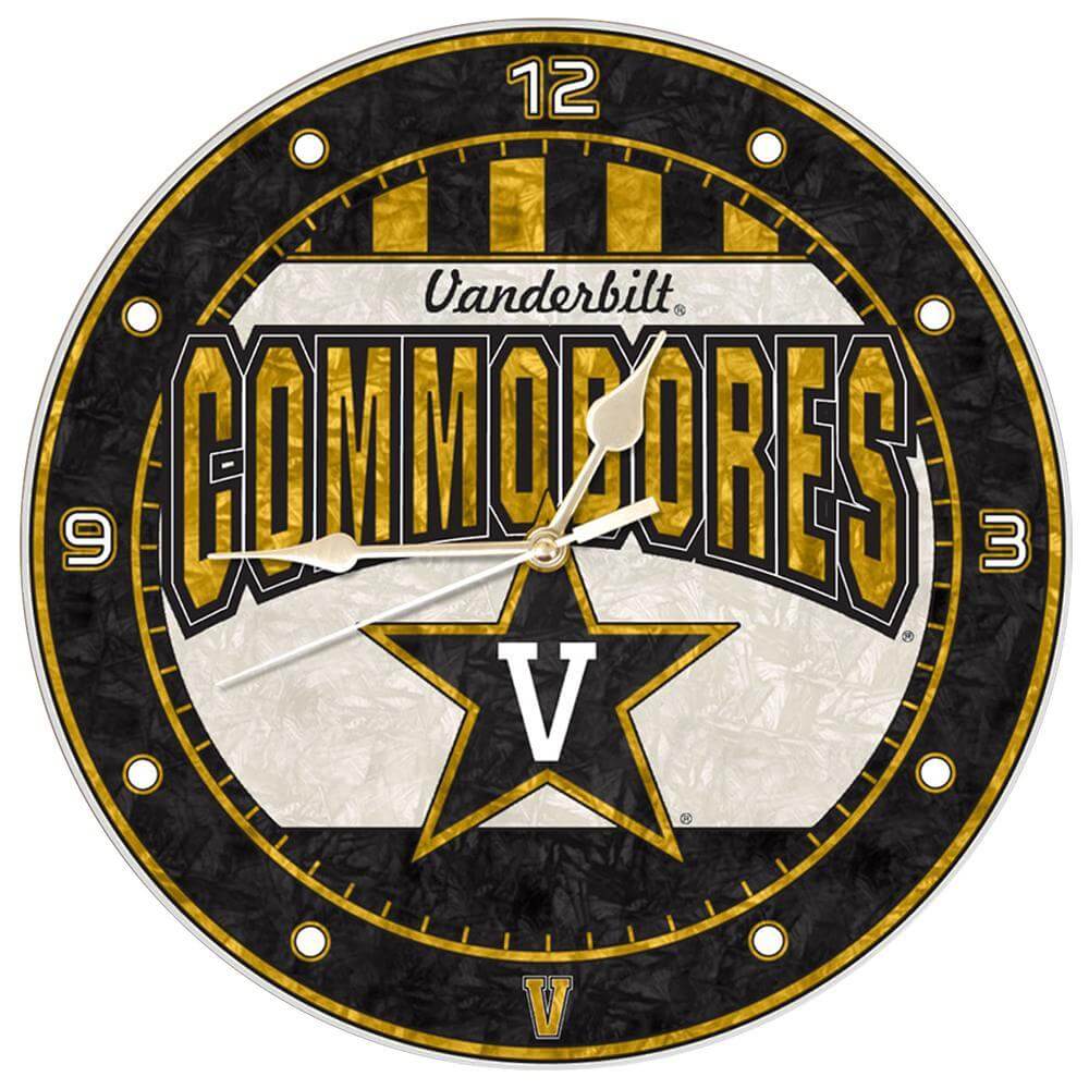 12 Inch Art Glass Clock | Vanderbilt University COL, CurrentProduct, Home & Office_category_All, VAN 687746478128 $38.49