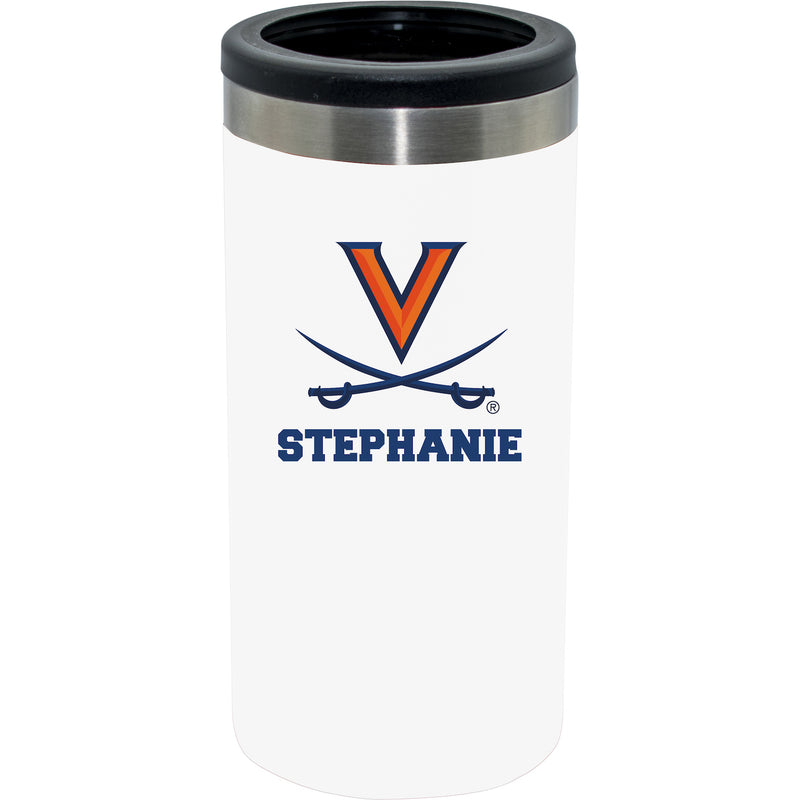 12oz Personalized White Stainless Steel Slim Can Holder | Virginia Cavaliers