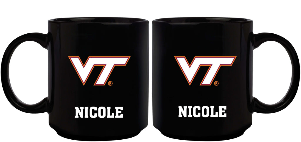 11oz Black Personalized Ceramic Mug - Virginia Tech COL, CurrentProduct, Custom Drinkware, Drinkware_category_All, Gift Ideas, Personalization, Personalized_Personalized, Virginia Tech Hokies, VRT 194207373590 $20.11