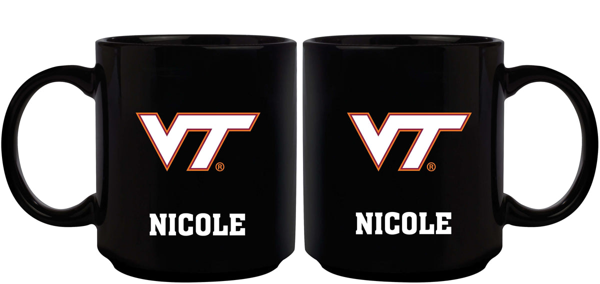 11oz Black Personalized Ceramic Mug - Virginia Tech COL, CurrentProduct, Custom Drinkware, Drinkware_category_All, Gift Ideas, Personalization, Personalized_Personalized, Virginia Tech Hokies, VRT 194207373590 $20.11