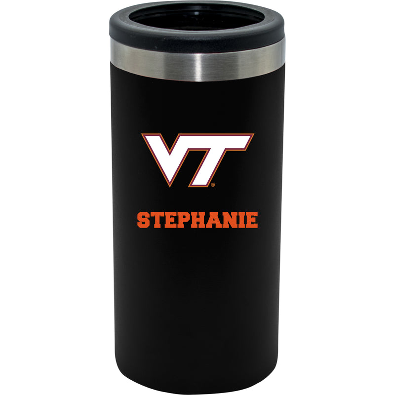 12oz Personalized Black Stainless Steel Slim Can Holder | Virginia Tech Hokies