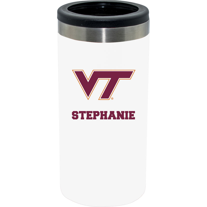 12oz Personalized White Stainless Steel Slim Can Holder | Virginia Tech Hokies