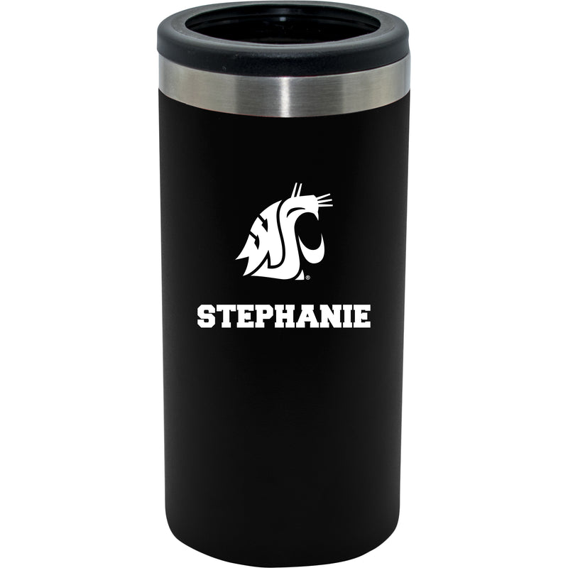 12oz Personalized Black Stainless Steel Slim Can Holder | Washington State Cougars