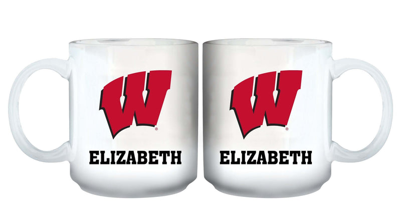 11oz White Personalized Ceramic Mug | University of Wisconsin COL, CurrentProduct, Custom Drinkware, Drinkware_category_All, Gift Ideas, Personalization, Personalized_Personalized, WIS, Wisconsin Badgers 194207465325 $20.11