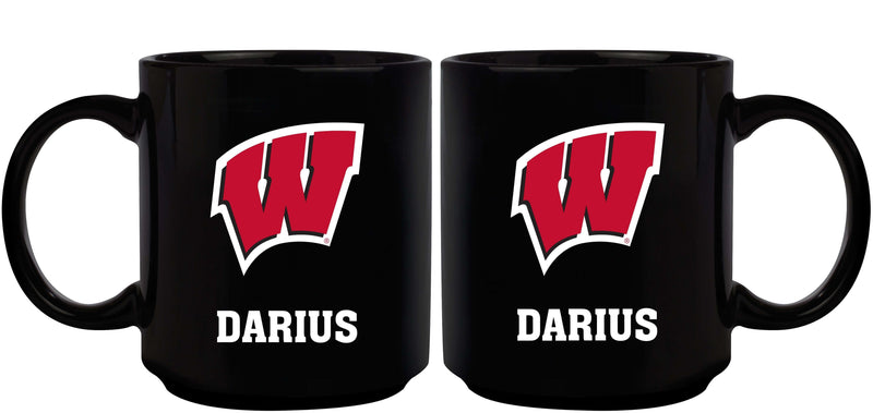 11oz Black Personalized Ceramic Mug | Wisconsin Badgers COL, CurrentProduct, Custom Drinkware, Drinkware_category_All, Gift Ideas, Personalization, Personalized_Personalized, WIS, Wisconsin Badgers 194207373576 $20.11