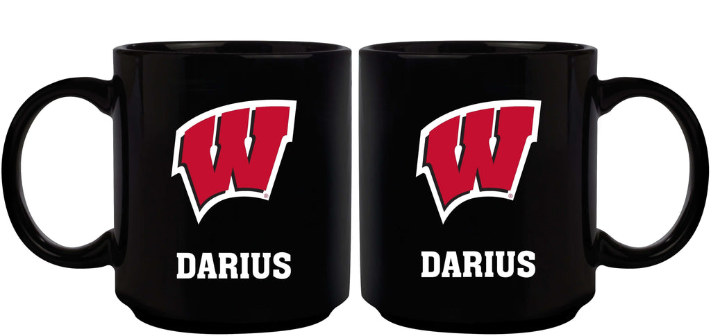 11oz Black Personalized Ceramic Mug | Wisconsin Badgers COL, CurrentProduct, Custom Drinkware, Drinkware_category_All, Gift Ideas, Personalization, Personalized_Personalized, WIS, Wisconsin Badgers 194207373576 $20.11
