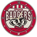 12 Inch Art Glass Clock | Wisconsin Badgers COL, CurrentProduct, Home & Office_category_All, WIS, Wisconsin Badgers 687746445991 $38.49