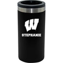12oz Personalized Black Stainless Steel Slim Can Holder | Wisconsin Badgers