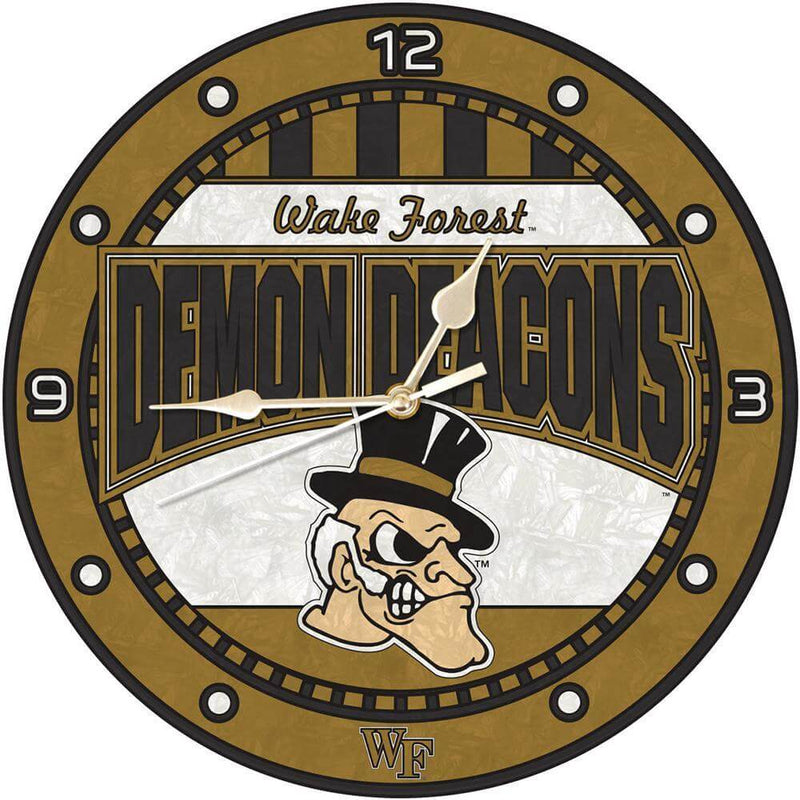 12 Inch Art Glass Clock | Wake Forest University COL, CurrentProduct, Home & Office_category_All, Wake Forest Demon Deacons, WKF 687746446004 $38.49