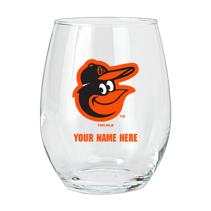 15oz Personalized Stemless Glass | Baltimore Orioles