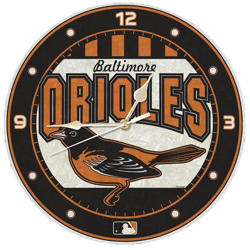 12 Inch Art Glass Clock | Baltimore Orioles Baltimore Orioles, BOR, CurrentProduct, Home & Office_category_All, MLB 687746446059 $38.49