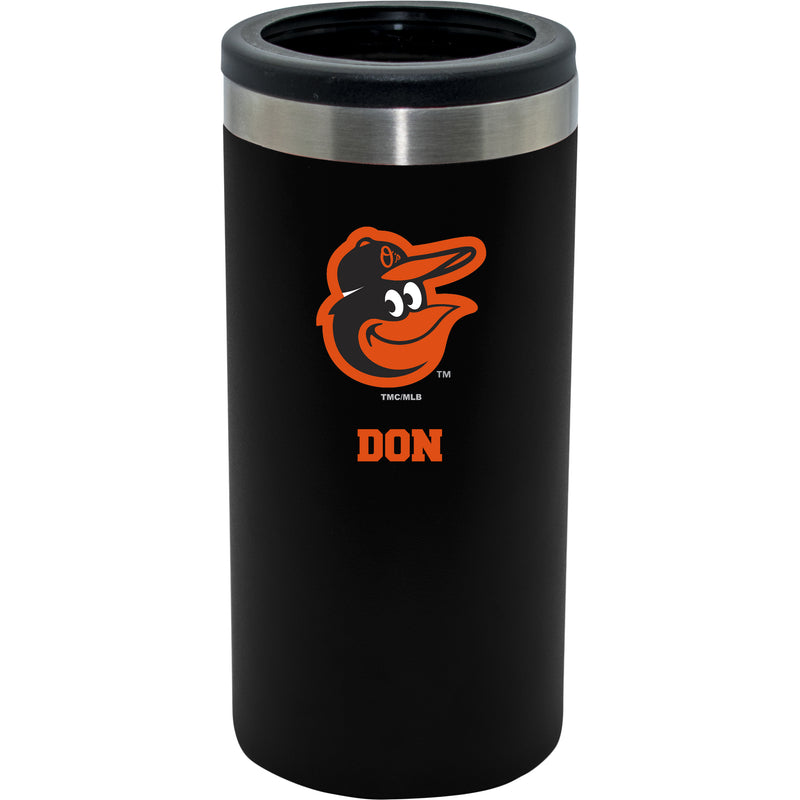 12oz Personalized Black Stainless Steel Slim Can Holder | Baltimore Orioles