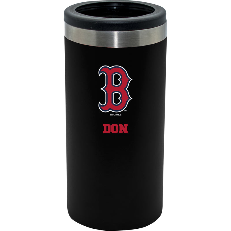 12oz Personalized Black Stainless Steel Slim Can Holder | Boston Red Sox