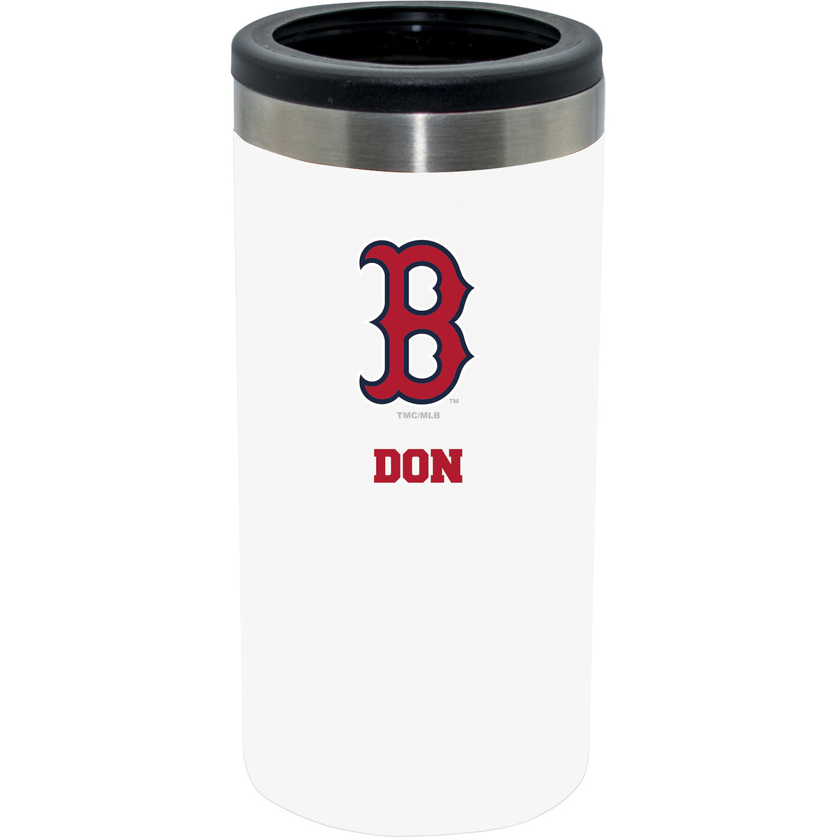 12oz Personalized White Stainless Steel Slim Can Holder | Boston Red Sox