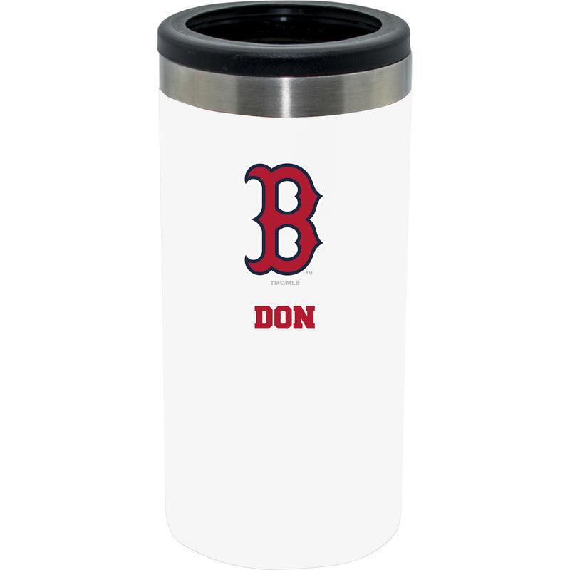 12oz Personalized White Stainless Steel Slim Can Holder | Boston Red Sox