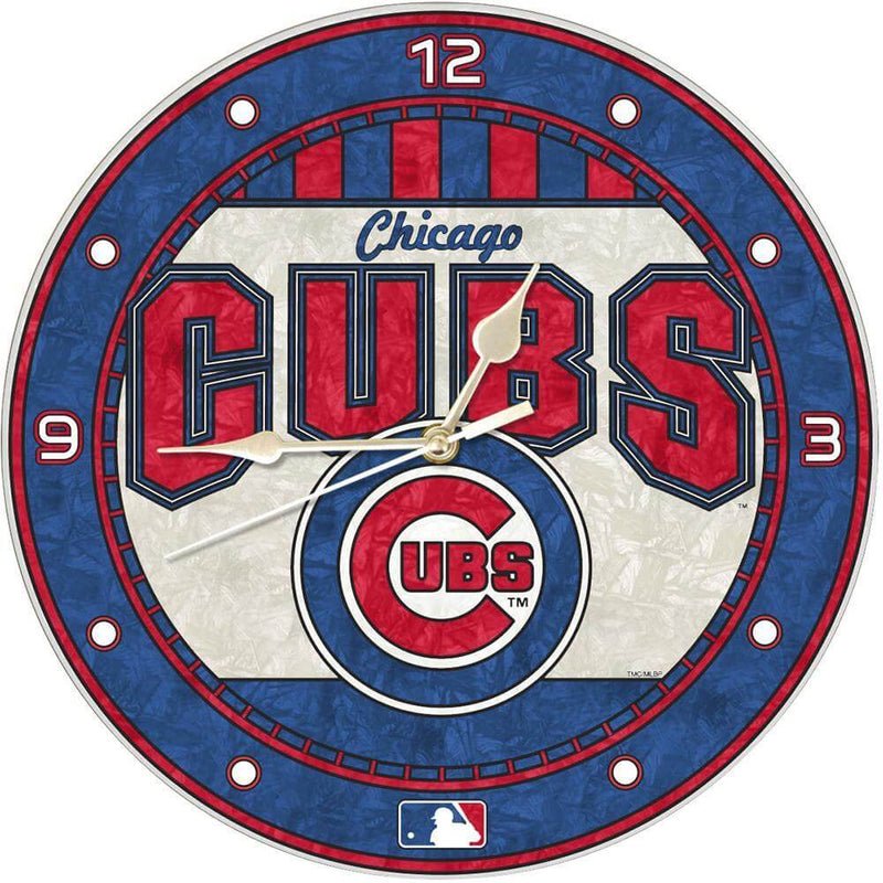12 Inch Art Glass Clock | Chicago Cubs CCU, Chicago Cubs, CurrentProduct, Home & Office_category_All, MLB 687746446073 $38.49