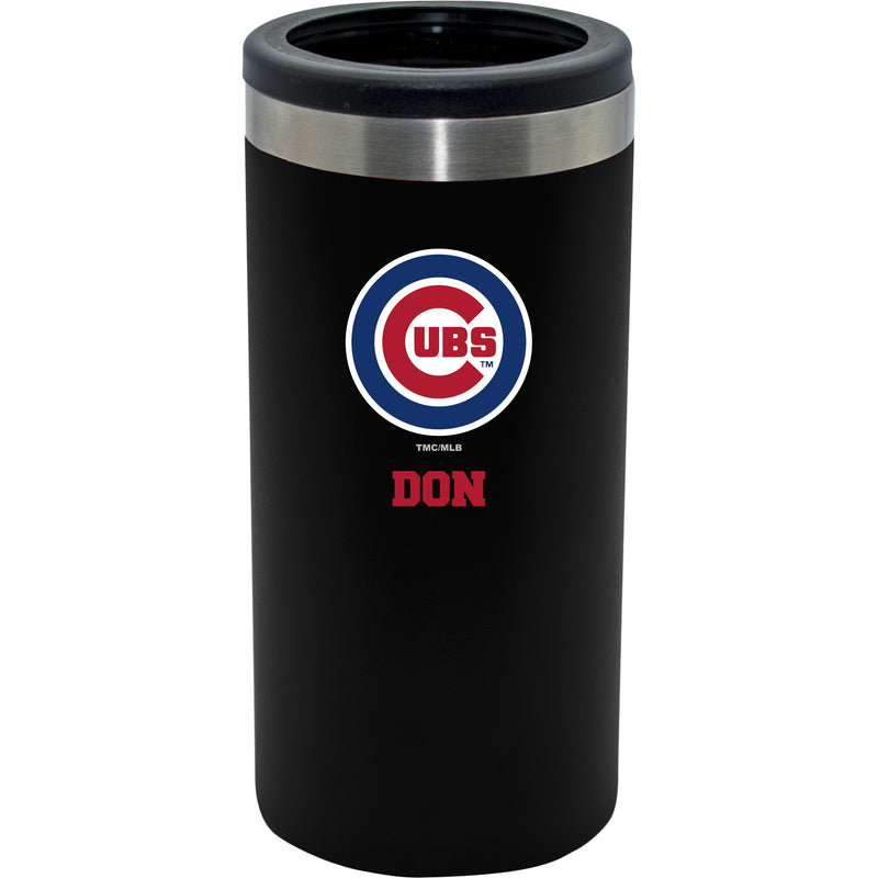 12oz Personalized Black Stainless Steel Slim Can Holder | Chicago Cubs
