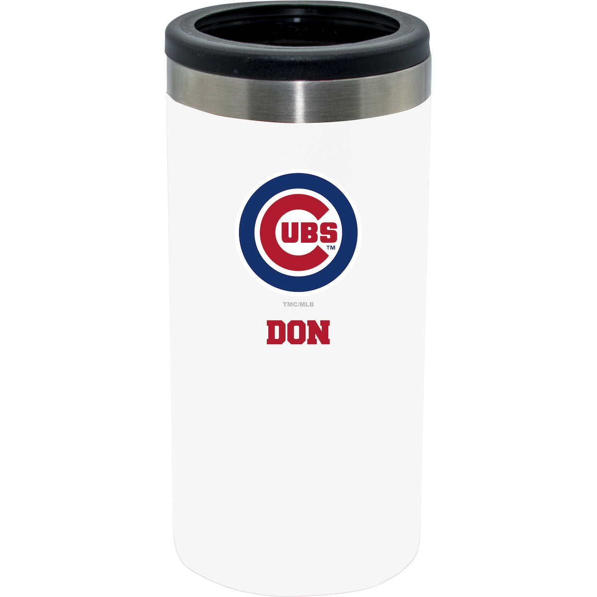 12oz Personalized White Stainless Steel Slim Can Holder | Chicago Cubs