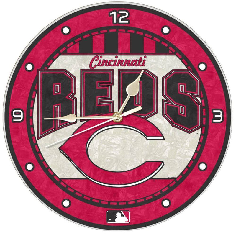 12 Inch Art Glass Clock | Cincinnati Reds Cincinnati Reds, CRE, CurrentProduct, Home & Office_category_All, MLB 687746446097 $38.49