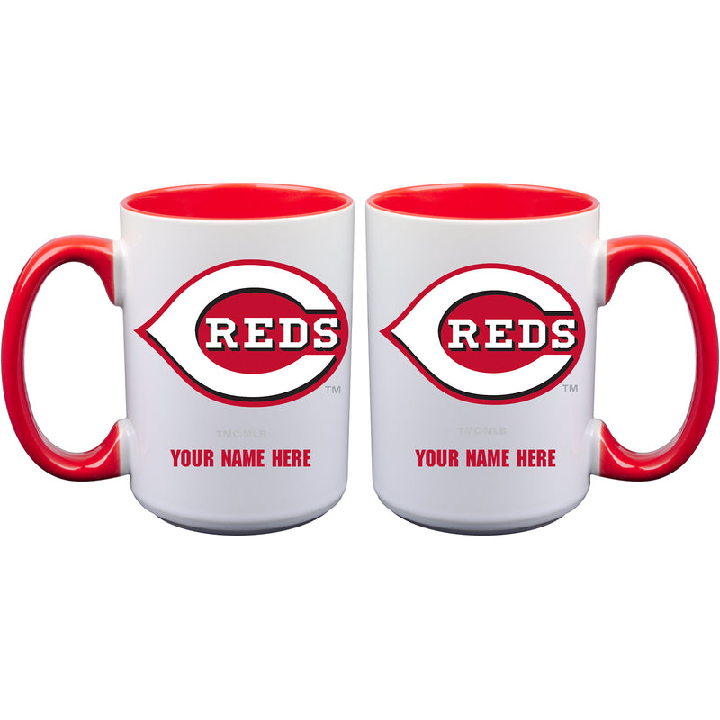 15oz Inner Color Personalized Ceramic Mug | Cincinnati Reds 2790PER, Cincinnati Reds, CRE, CurrentProduct, Drinkware_category_All, MLB, Personalized_Personalized  $27.99