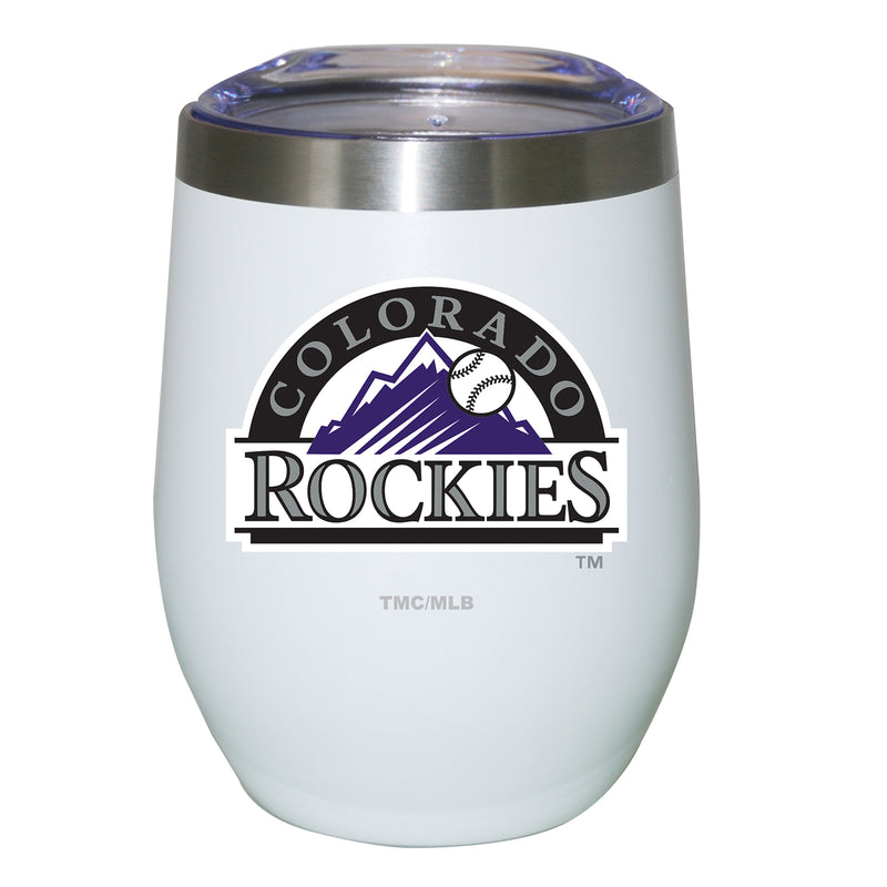 12oz White Stainless Steel Stemless Tumbler | Colorado Rockies Colorado Rockies, CRK, CurrentProduct, Drinkware_category_All, MLB 194207625033 $27.49