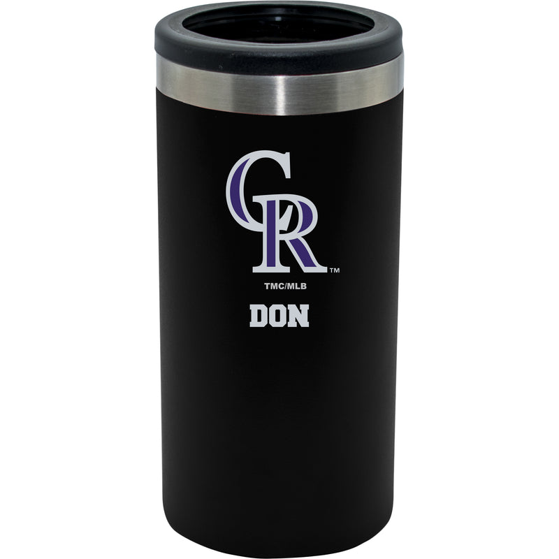 12oz Personalized Black Stainless Steel Slim Can Holder | Colorado Rockies