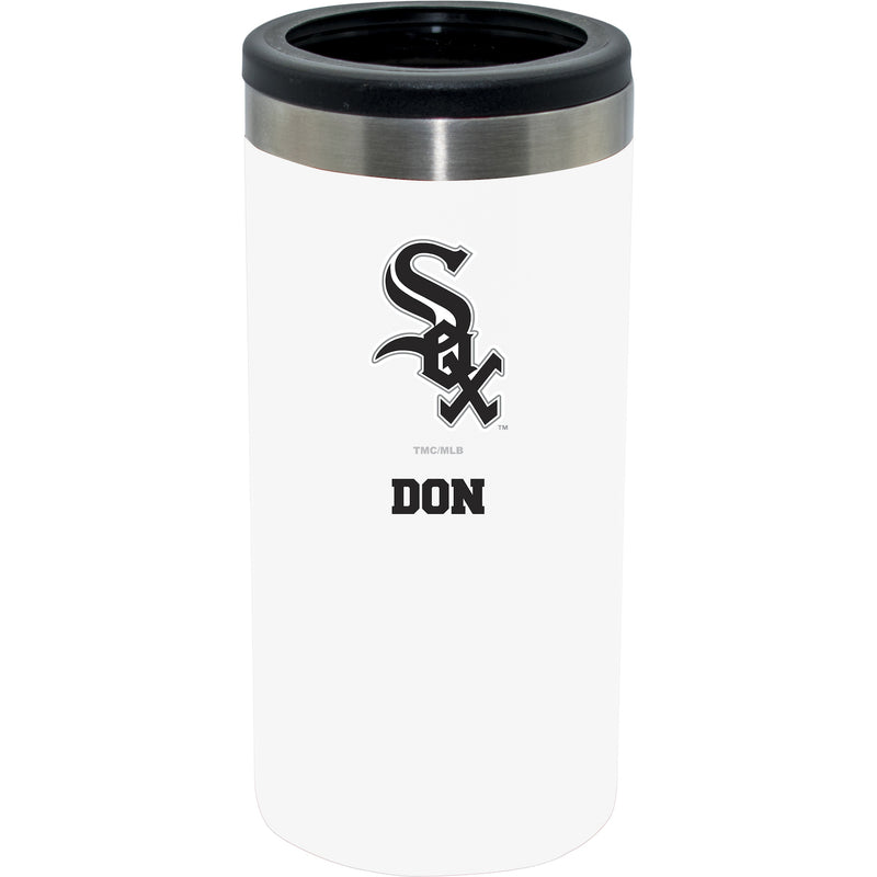 12oz Personalized White Stainless Steel Slim Can Holder | Chicago White Sox