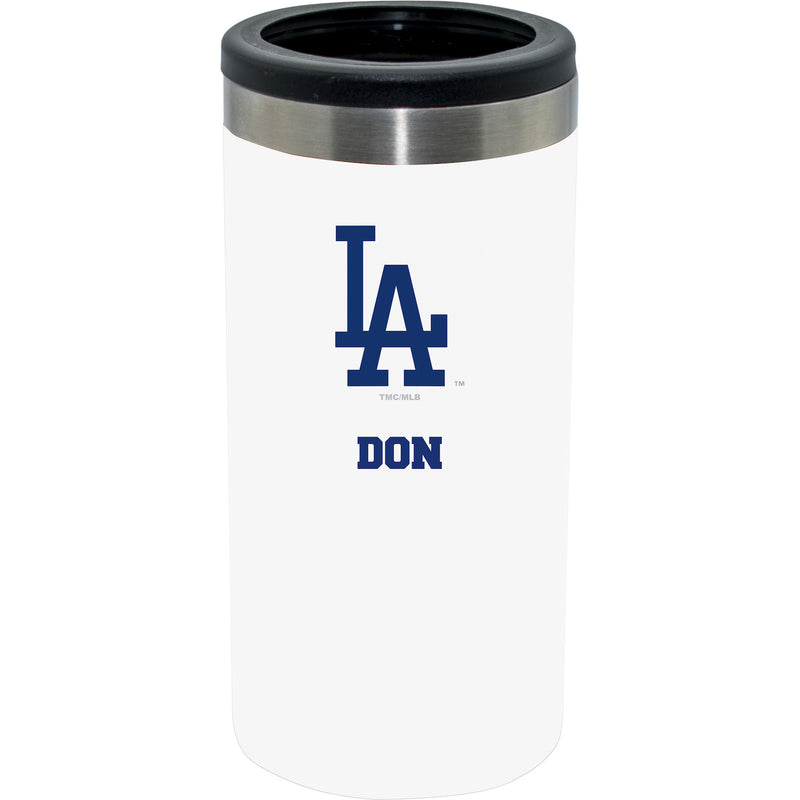 12oz Personalized White Stainless Steel Slim Can Holder | Los Angeles Dodgers