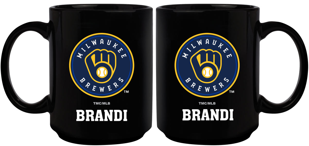 15oz Black Personalized Ceramic Mug | Milwaukee Brewers CurrentProduct, Drinkware_category_All, Engraved, MBR, Milwaukee Brewers, MLB, Personalized_Personalized 194207502273 $21.86