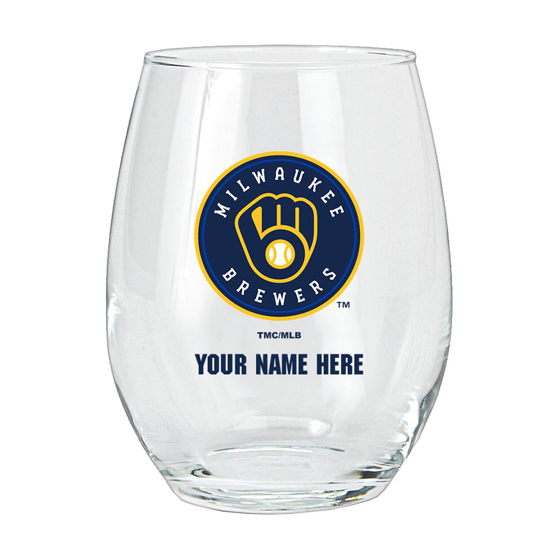 15oz Personalized Stemless Glass | Milwaukee Brewers