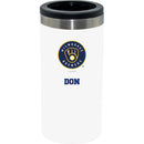 12oz Personalized White Stainless Steel Slim Can Holder | Milwaukee Brewers