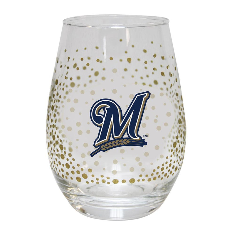 15oz Glitter Stemless Wine Gls BREWERS MBR, Milwaukee Brewers, MLB, OldProduct 888966965379 $14